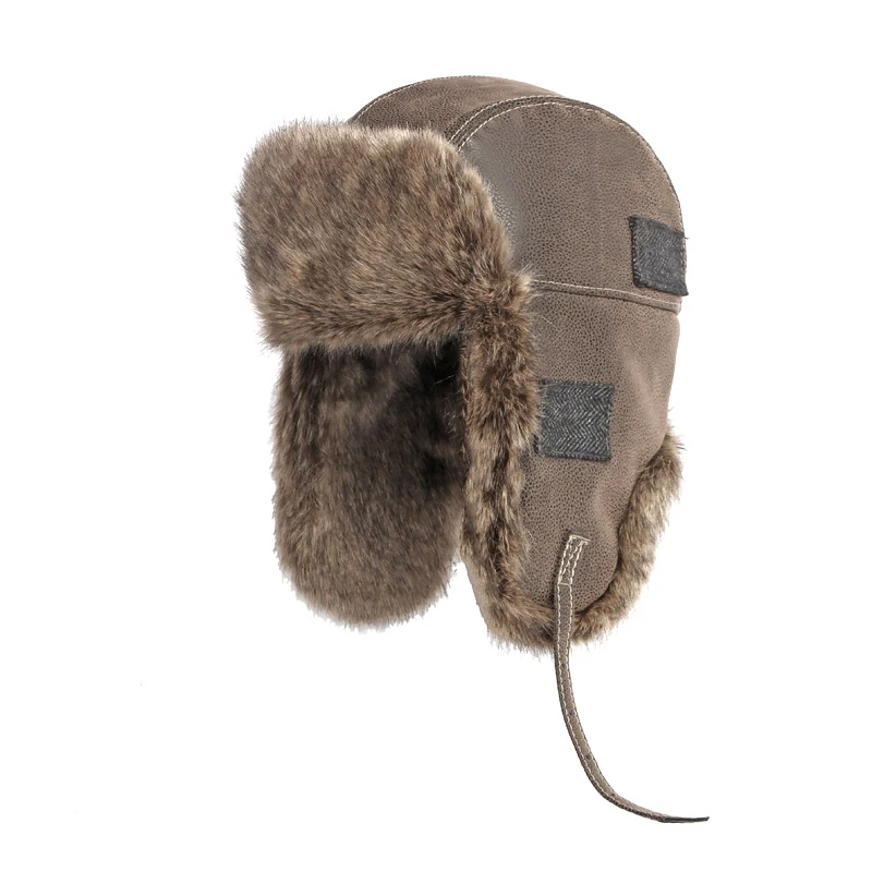 New Fashion Mens PU Leather Winter Thick Warm Pilot Russian Style Aviator Trooper Hats with Ear Flap