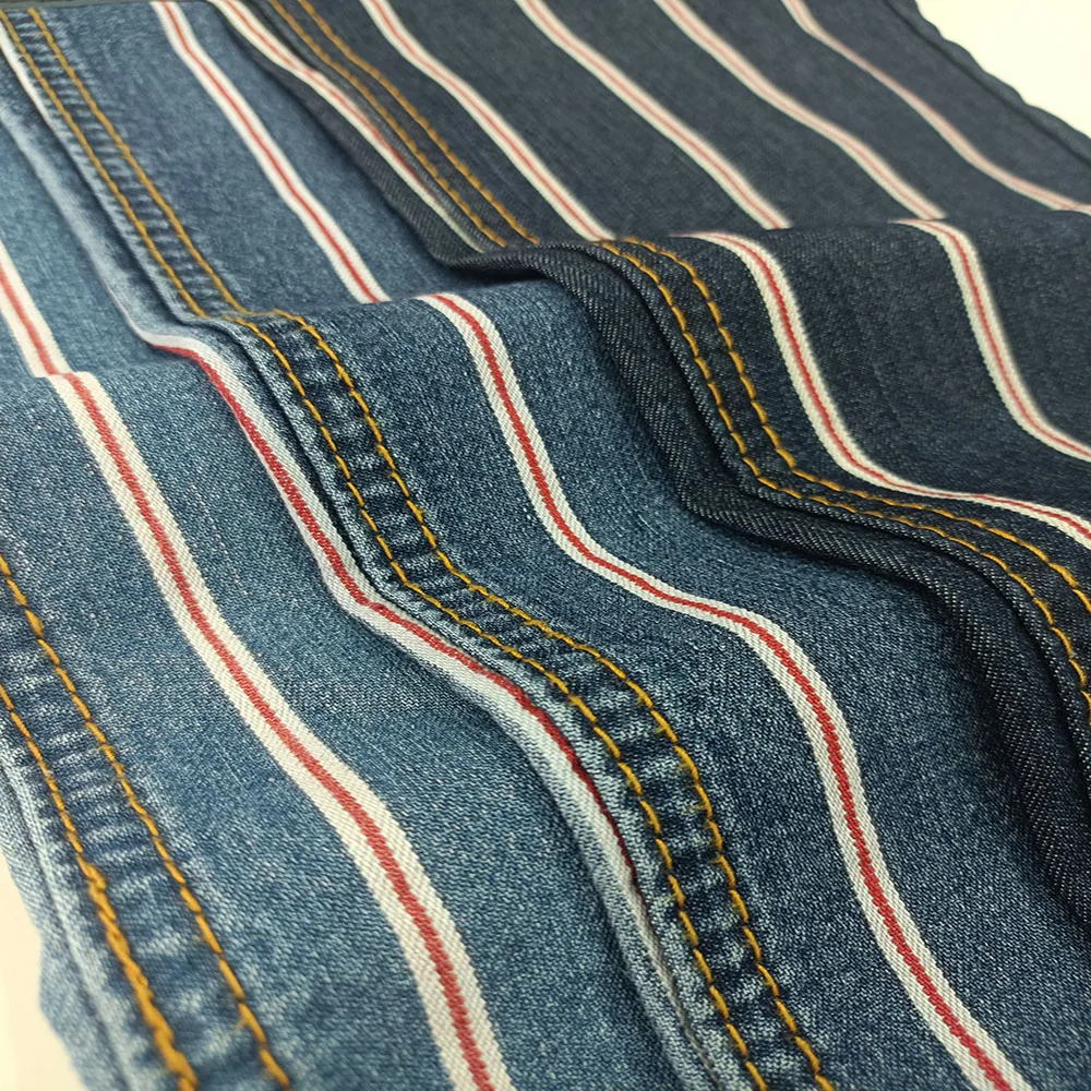 A cheap and popular striped denim cotton polyester spandex 8.5 oz