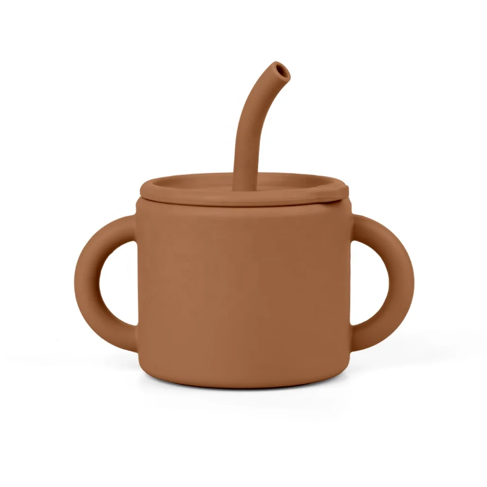 2023 Unbreakable Reusable Soft Kids Toddler Baby Cute Training Drinking Water Silicone baby drinking cup With Straw and Handle