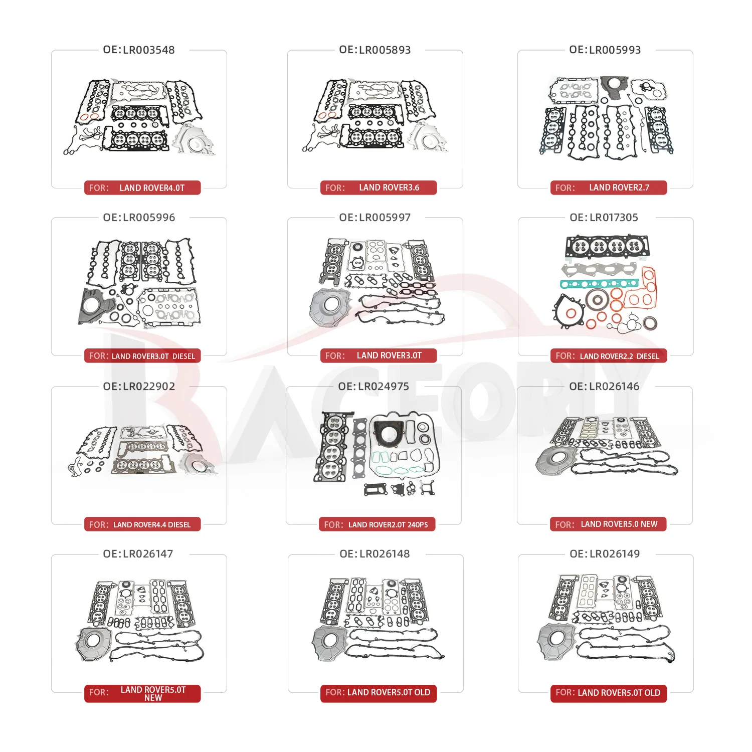 Manufacturers Provide Car Accessories Spare Parts Repair Kit Diesel Overhaul Package For Landrover 3.0T LR005996