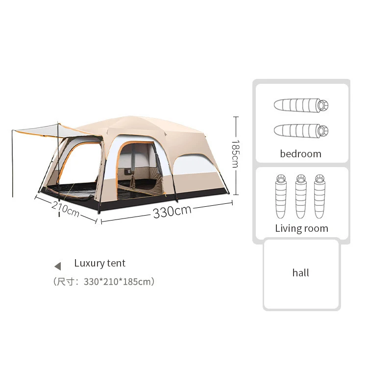 Hot sale  Waterproof Extra Large Space 5 To 8 Persons Portable Family Outdoor Camping Tent