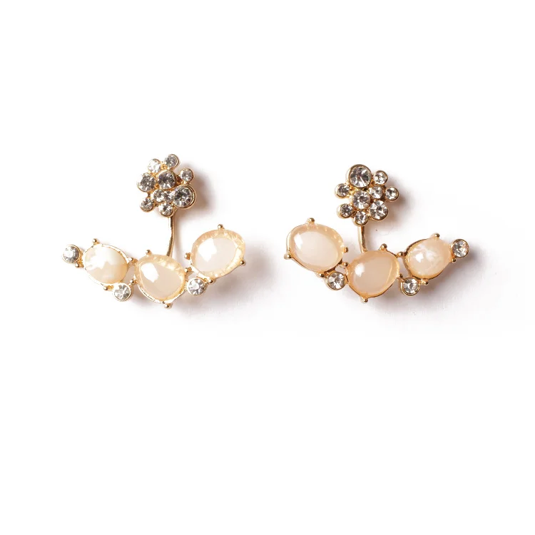V&R Qingdao Chinese Supplier Fashion 18k Gold Plated Front Back Flower Gold Plating Crystal Rhinestone Earring
