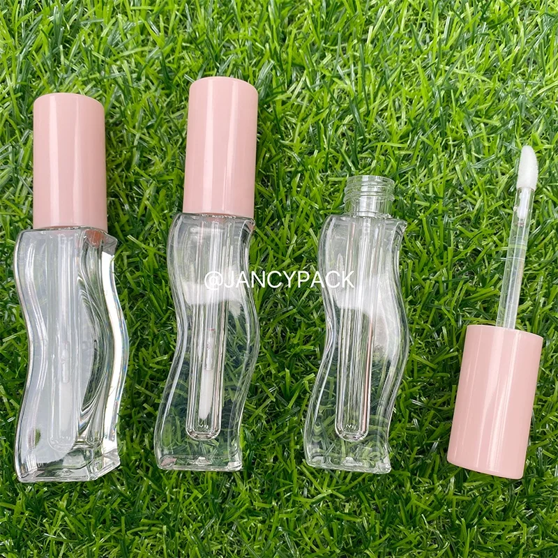 Square curved Wave Shape 2.5ML pink Lip Gloss tubes Wholesale Custom Logo Unique Lip Glaze Tube lip oil bottle