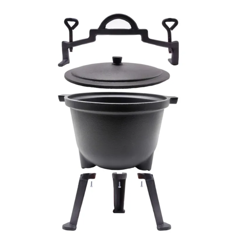 Pre-seasoned Cast Iron Three Legs Cauldron with Lid and Handles for Camping Cookware non stick deep cast iron potjie pot