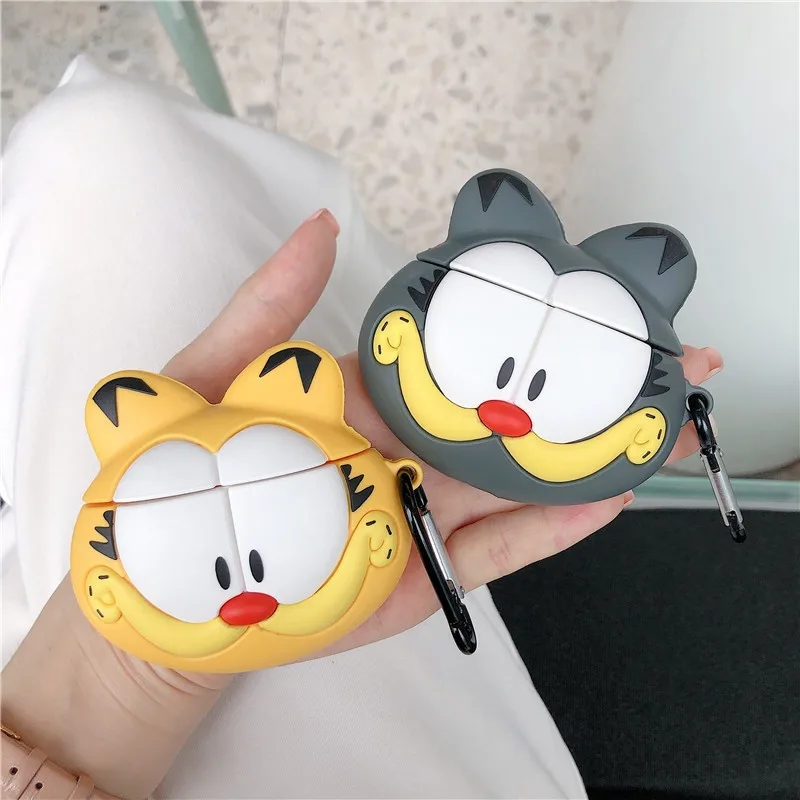 2021 3D Cute Cartoon Garfield Cat Soft Silicone Earphone Case Protective Cover For Apple Airpod 1 2 For Airpods 2