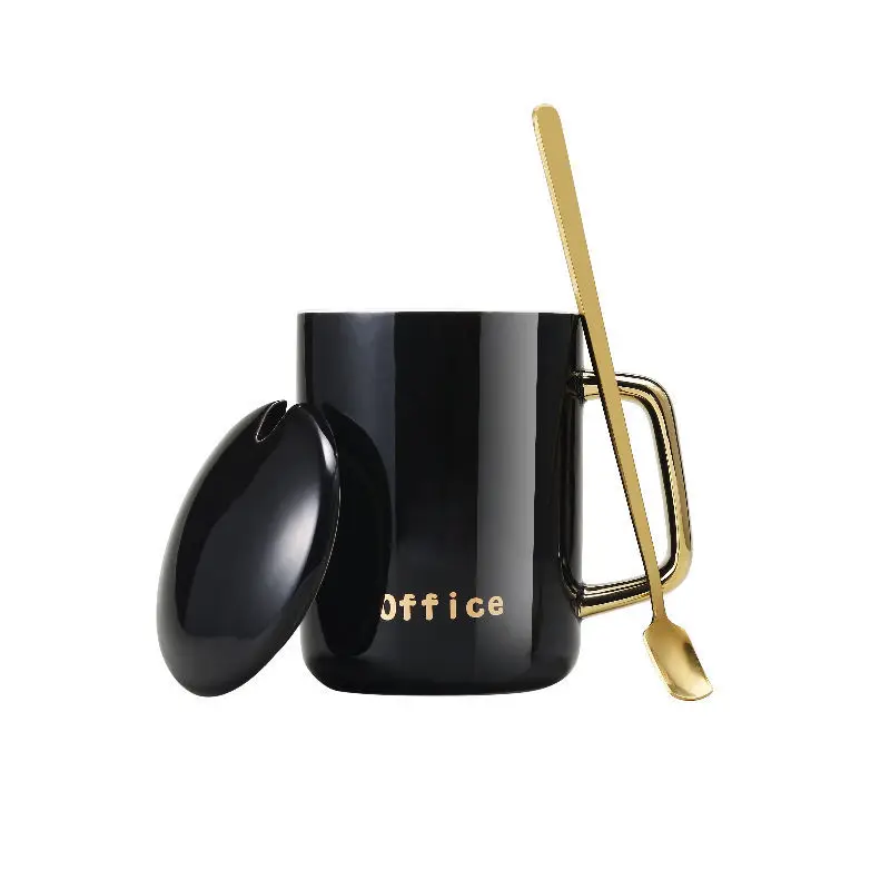Luxury Custom gift ceramic gold handle coffee mug 400ml