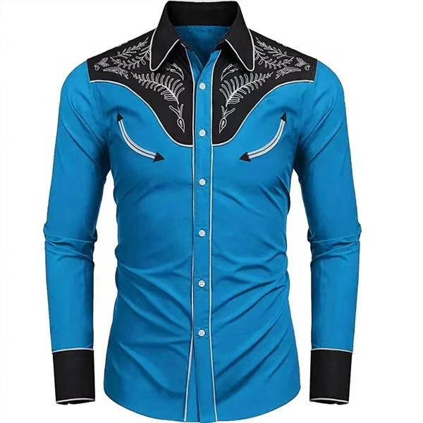 High quality trending western vintage collard latest casual shirts designs long sleeve men custom shirt