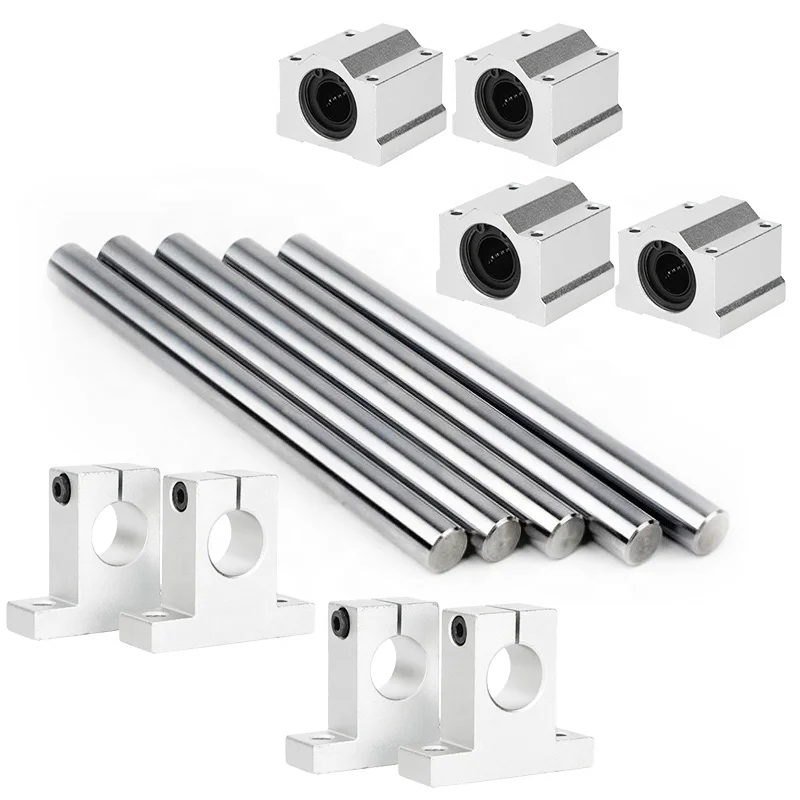 2PCS Linear Rail Shaft OD 20mm 500-6000mm Optical Axis+4PCS SCS20UU ballscrew linear rail+4PCS SK20 linear motion support