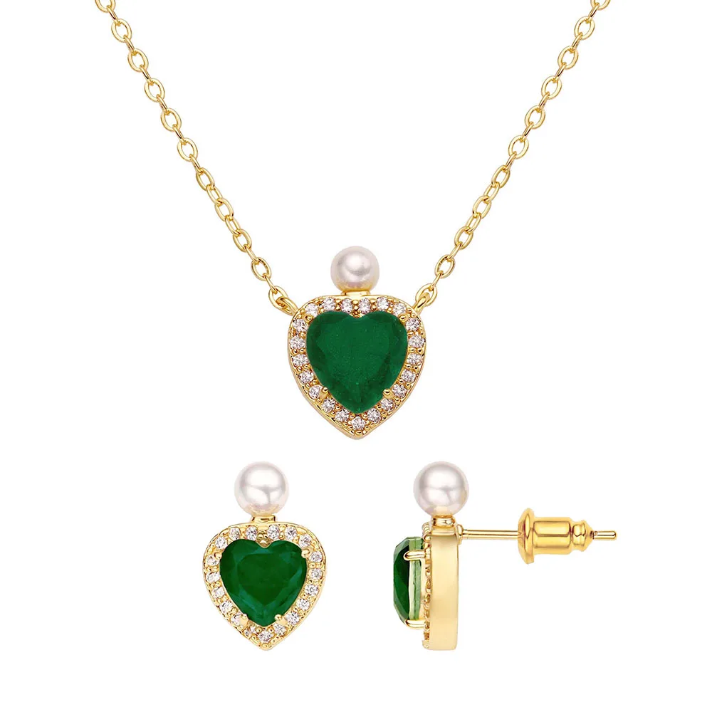 FOXI 2023 набор украшений Золотое серебро изумрудно-Розовый Кристалл Циркон cz сердце серьги ожерелье наборы