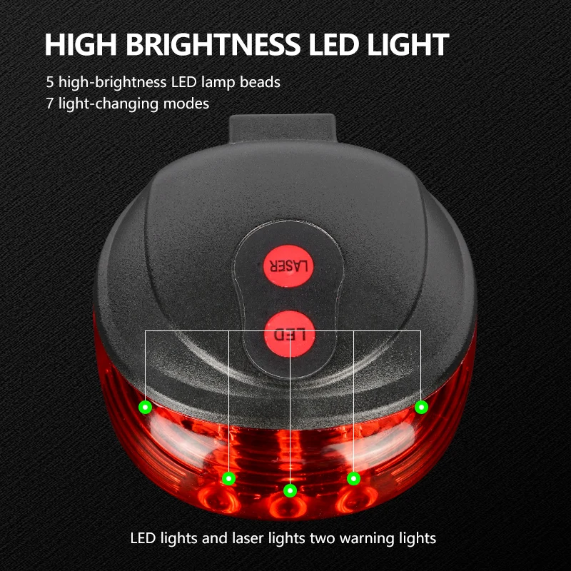 High-Intensity Ultra-Bright Bike 5led Light Bike Warning Light Waterproof Bike Flashing Taillights