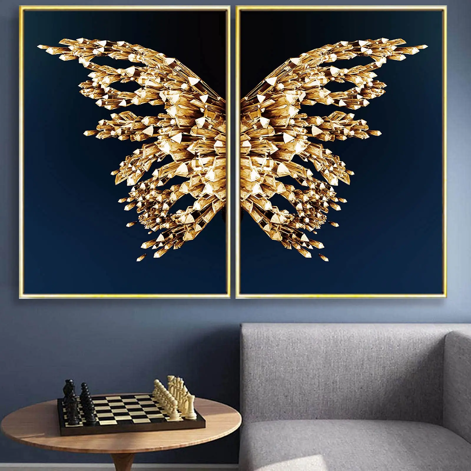 new desgin 2 Pieces Nordic Style Abstract Modern Gold Wall Art Canvas Prints Picture Posters for Living Room Bedroom Home Decor