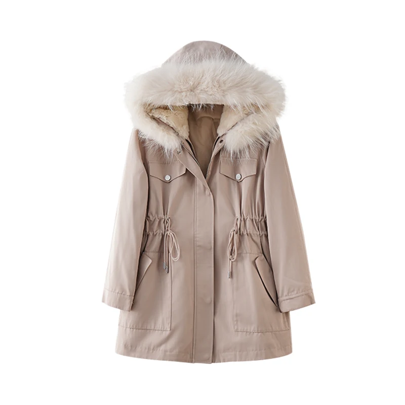 Женское меховое пальто с капюшоном, парка большого размера со съемным натуральным мехом енота на капюшоне, зимняя куртка