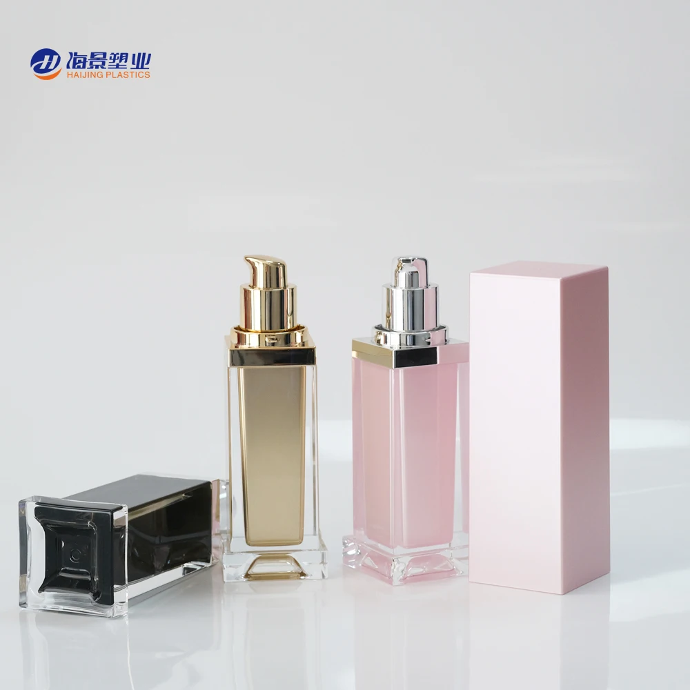 luxury square cosmetic Lotion bottle  Cosmetic packaging cream jars Skin Care  acrylic airless pump bottle set