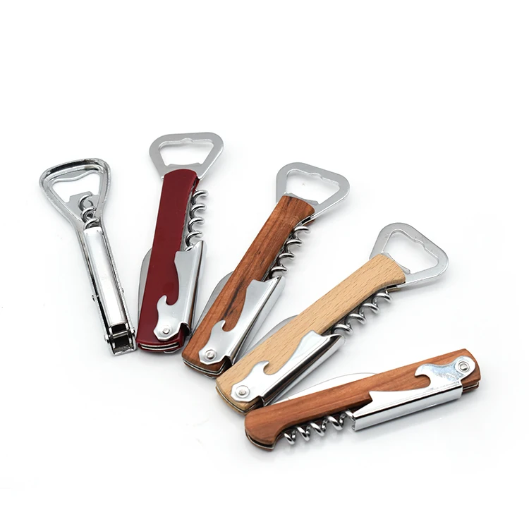 Deluxe Multifunctional Wood Handle Double Hinge Beer Opener Stainless Steel Wine Bottle Corkscrew For Waiters