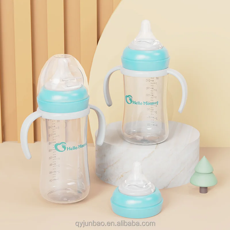 Factory Wholesale wide neck PP plastic anti colic baby bottle baby milk feeding bottle bpa free baby bottle with handle
