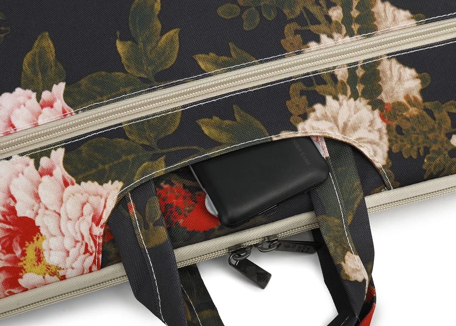 Business Diagonal Black Peony Patten Waterproof Portable Compatible Vertical Case Briefcase Shoulder Computer Laptop Sleeve Bag
