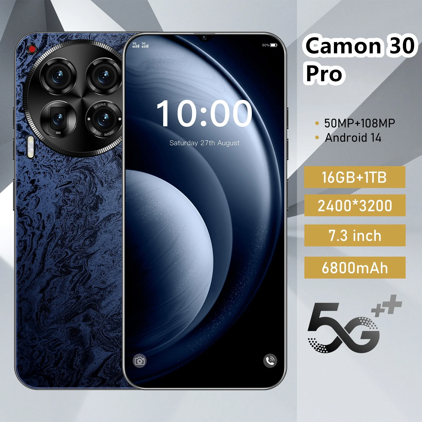 Camon 30 pro 7.3 inch largescreen mobile phone 16GB+1TB Android 14 smartphone HD camera smartphone Factory wholesale price