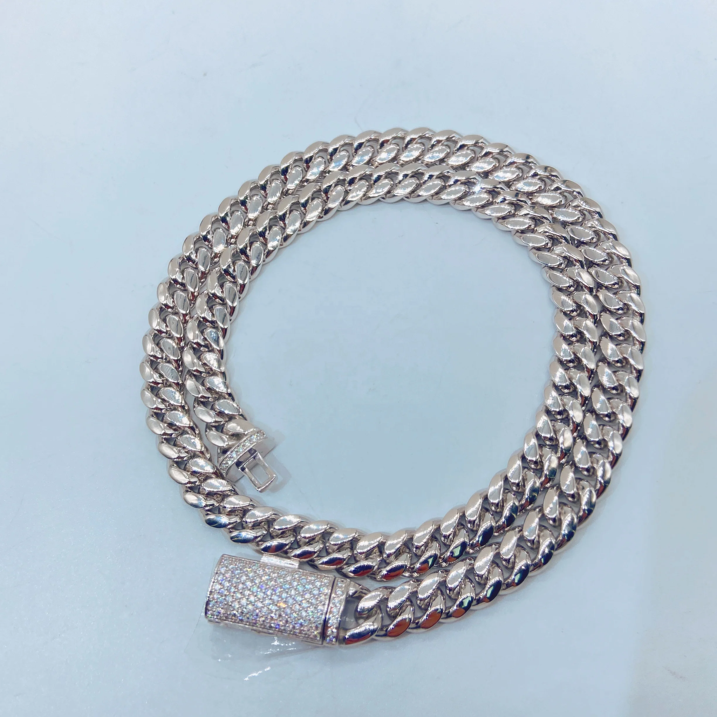 Ready to Ship Moissanite Clasp Lock 8MM Cuban Miami Link Sterling Silver 925 Chain Necklace