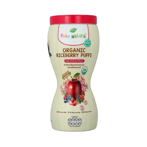 Plant Based Whole Food Baby Natura 100% Organic Riceberry Puffs Baby Biscuit Apple with Berries
