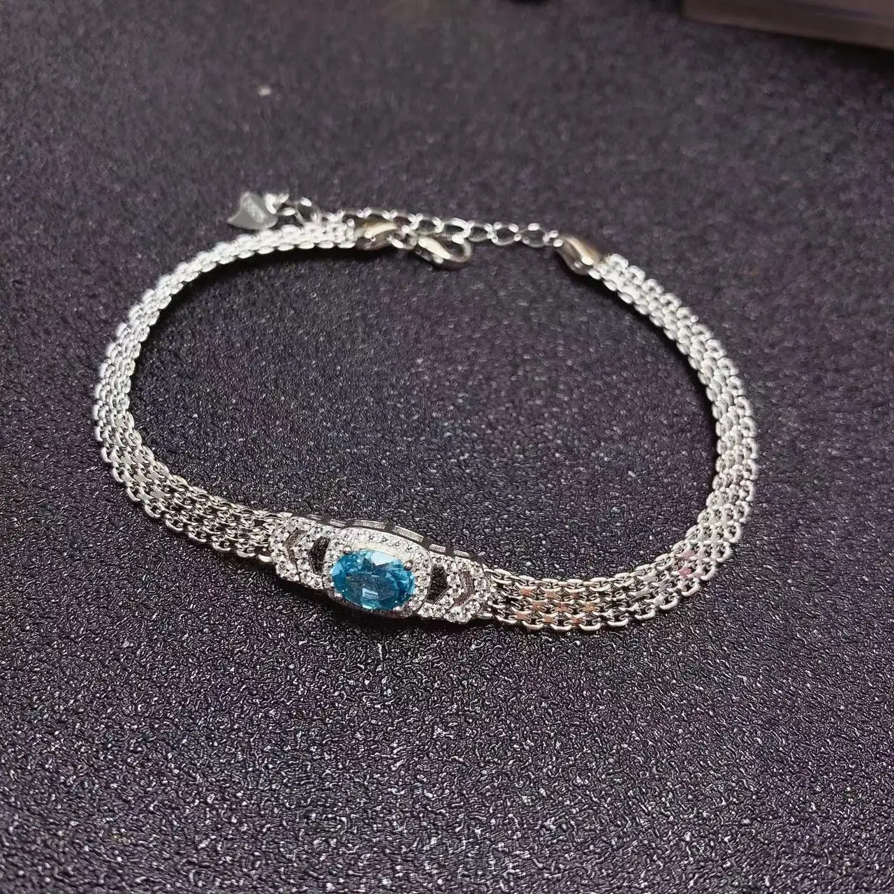 Factory Wholesale Hot Sale Custom Luxury 925 Sterling Silver Natural Apatite Stone Love Bracelets