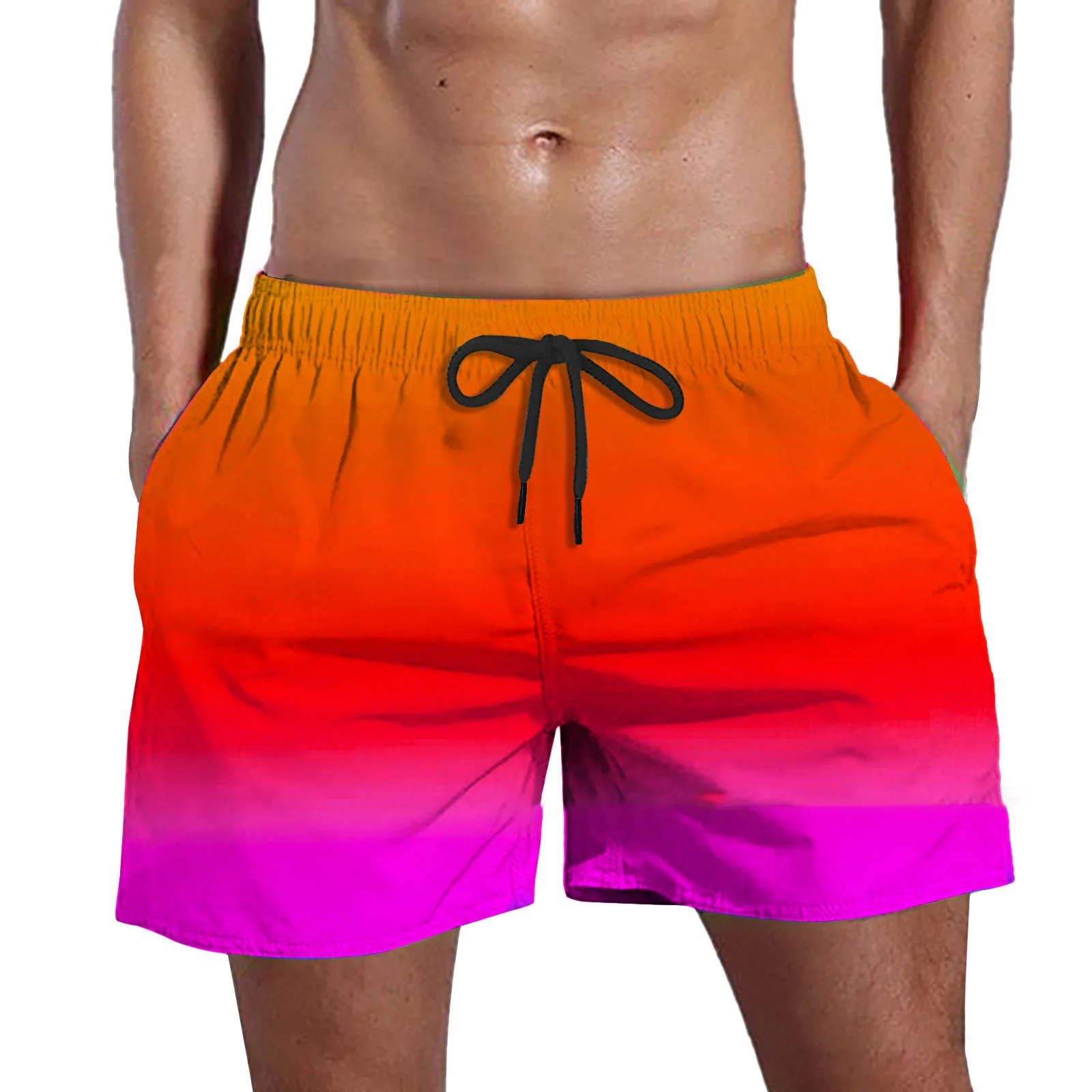 M0016 Summer Fashion Color Gradient Large Size Solid Color Shorts Section Slim Mens Swim Shorts