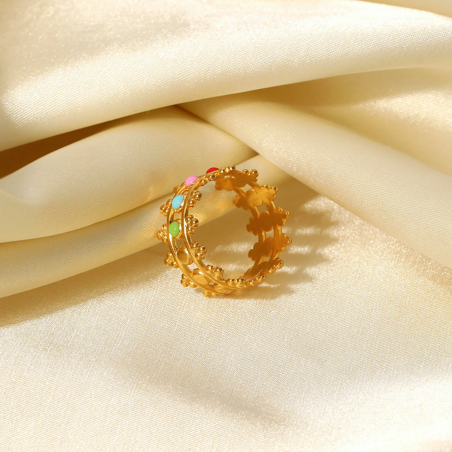 colorful oil dripping simple stainless steel finger jewelry ring for women