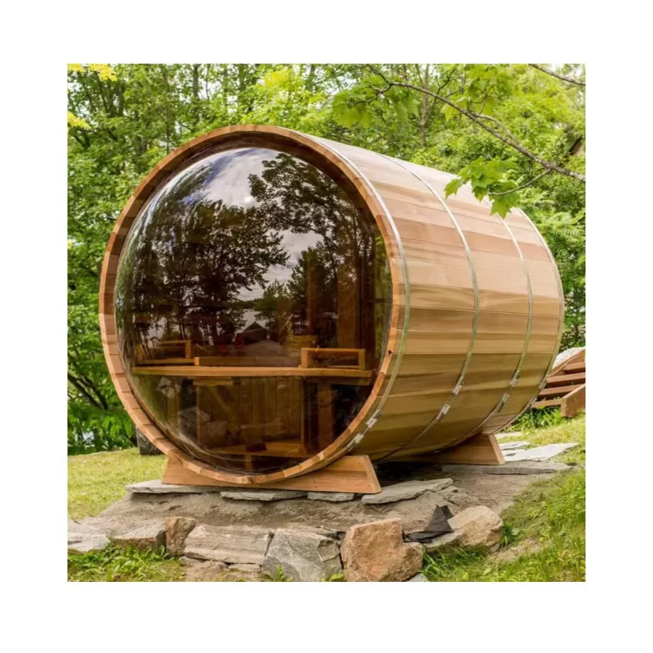 Hot selling Outdoor panoramic luxury red cedar wooden barrel sauna room