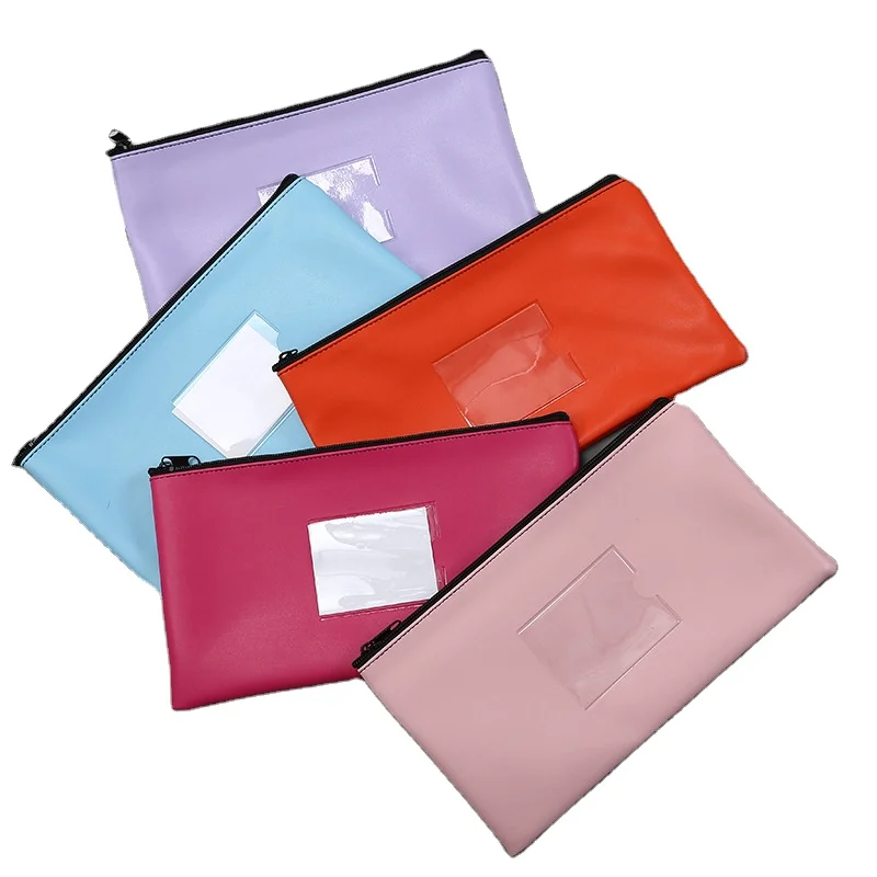 clear Organizer Office file folder zip lock Pouch paper color package leather pocket document bags