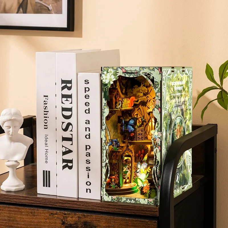 Wooden Decoration Handmade 3D Wooden Puzzle Led Light Book Nook