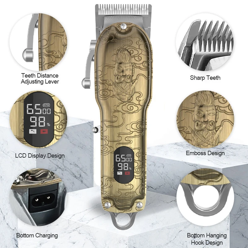 PSB rechargeable professional men electric cordless hair clipper trimmer with led display