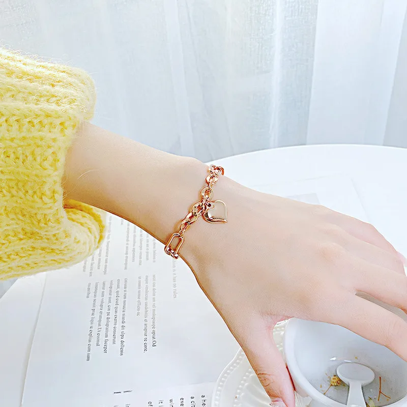 Fashion Stainless Steel Heart Charm Pendant Bracelet Women Jewelry Wholesale