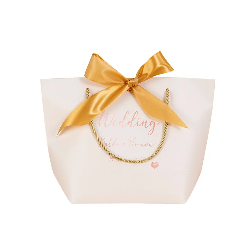 customization gift wrap and bow set pull up gift ribbon bow paper shopping packing bag with ribbon handle