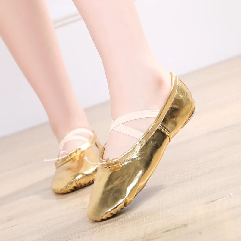 Hot selling children dance shoes adult cat claw ballerina soft bottom practice gold leather silver performance yoga shoes