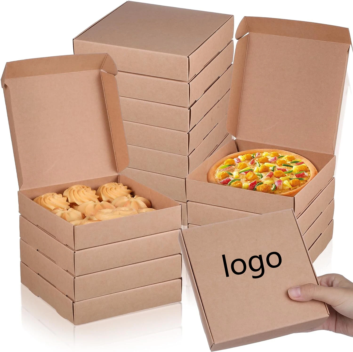 New products Wholesale Free Design Custom  size and logo folding Kraft paper take-out box Fried Pizza Box Snack cake carton
