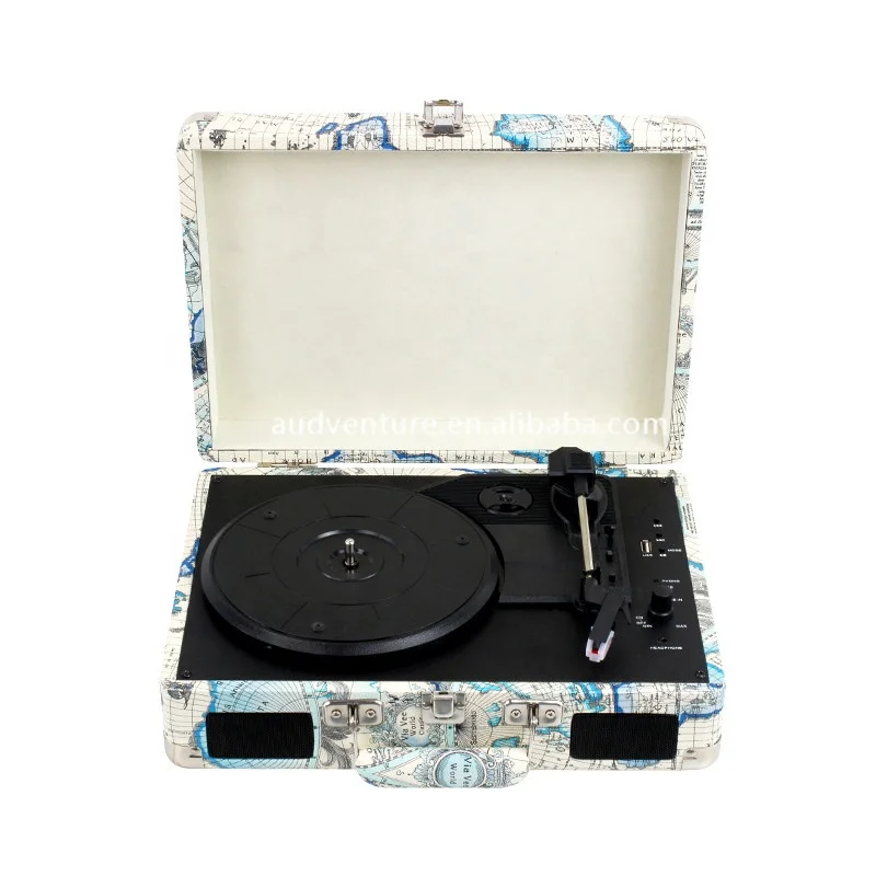 Hot selling suitcase vinyl record turntable player wooden turntable built in blue tooth gramophone vinyl player