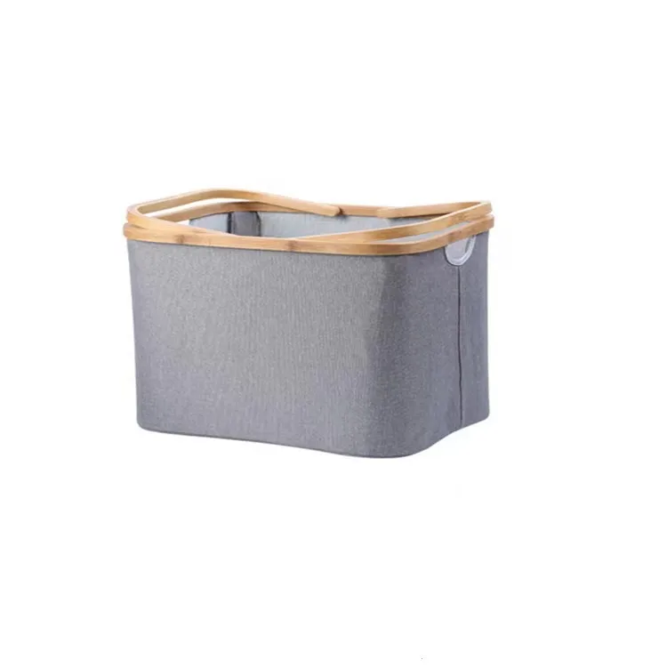 Wholesale household bamboo and wood fabric storage with handle foldable toy storage laundry basket