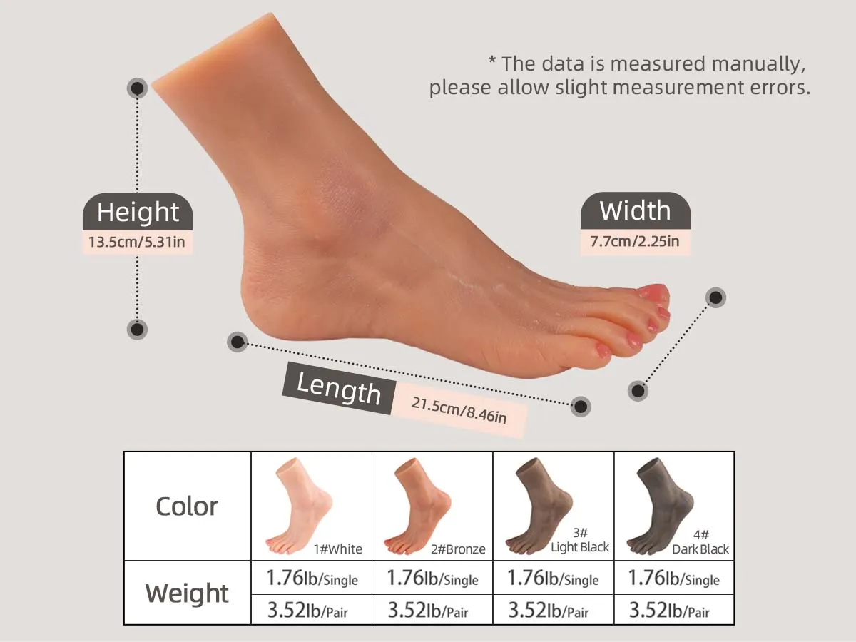 Lifelike Manikin Feet Silicone Foot Lifesize Female Mannequin Foot Model for Painting Teaching Arts Drawing Jewelry Display