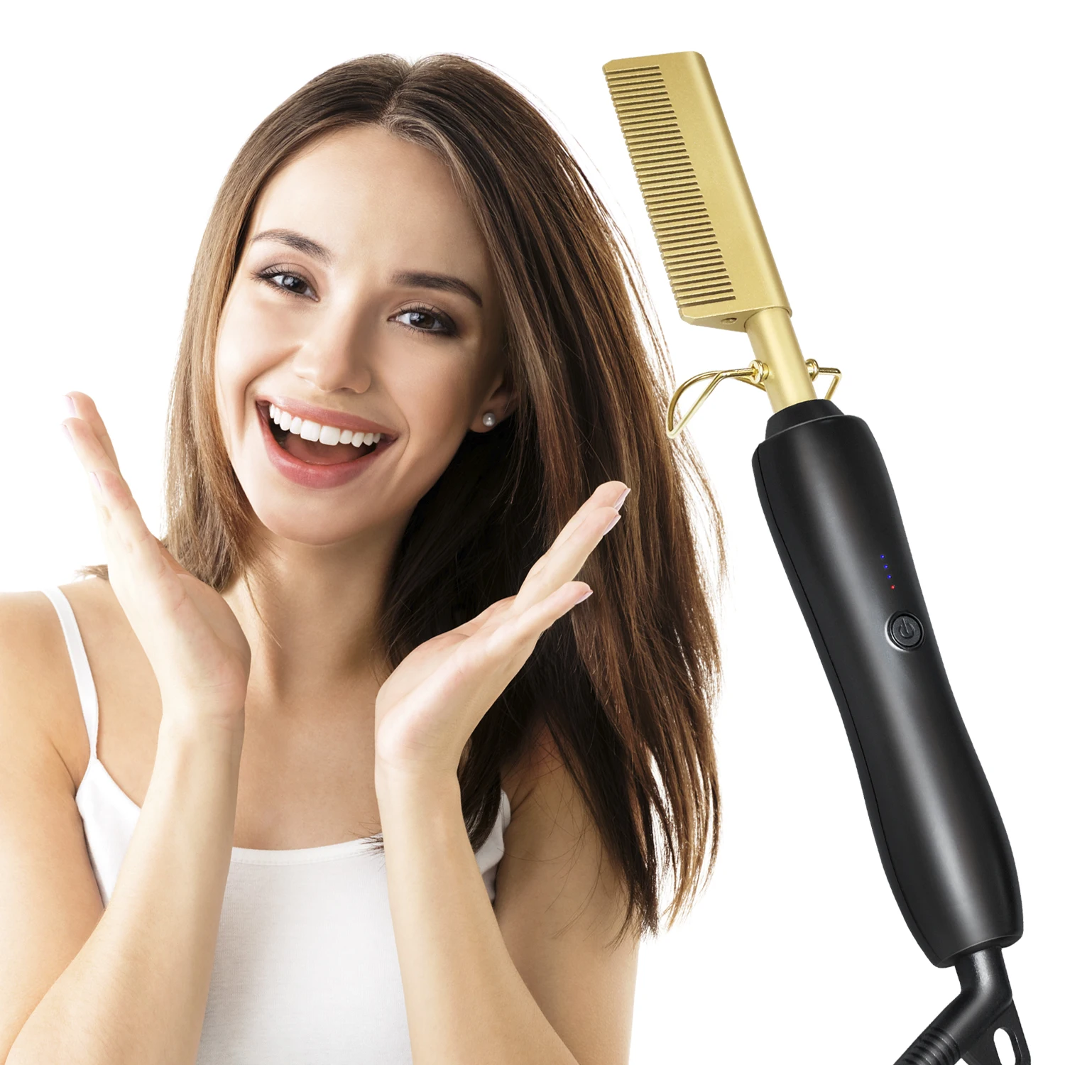 Wholesale hot straightener hair brush Dropshipping mini hot comb OEM/ODM electric hot comb straighten hair