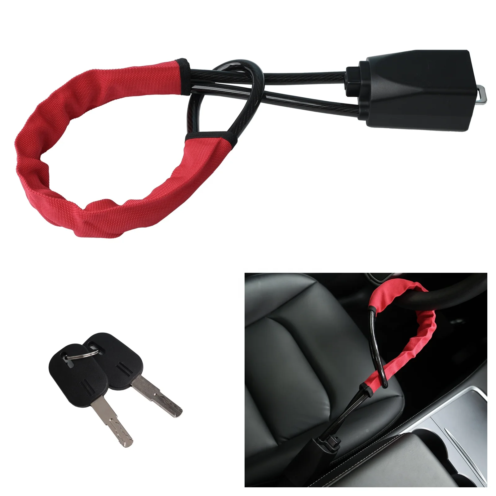 FARBIN Car Antitheft Locking Devices Car Steering Wheel to Seat Belt Lock Anti Theft Strips Lock for Car Truck SUV Van Golf Cart