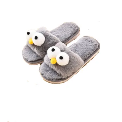 Теплые детские тапочки с забавными большими глазами, зимняя пушистая мягкая детская обувь