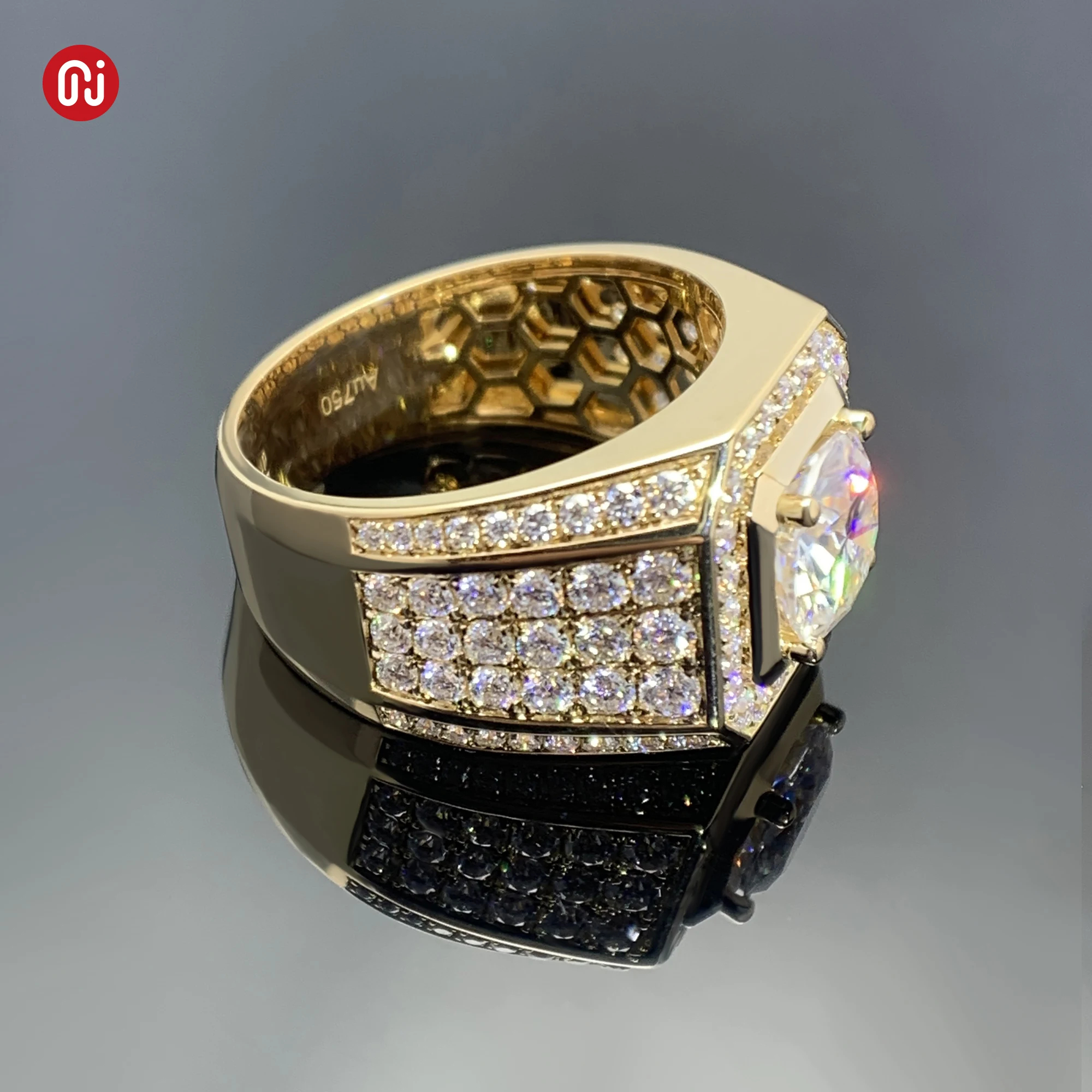 GIGAJEWE 3.0CT Round Cut Moissanite  White D color Color 9K/14K/18K Yellow gold man band  Ring