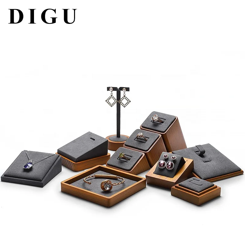 DIGU Custom jewelry display set wood jewelry organizer ring necklace earrings Window jewellery display stand set