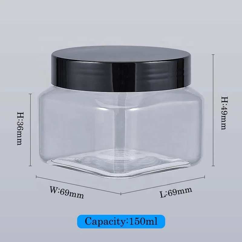 in stock 150ml PET plastic luxury empty Body Cream Jars clear lotion jars container custom logo body scrub jar
