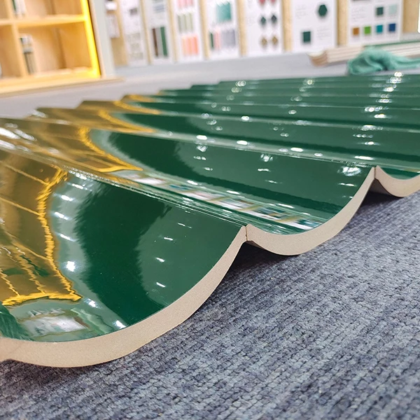 800mm Bar Front Green Corrugated Ceramic Tile Handmade Pub Porcelain Tile Concave Reception Counter Top Decoration Fluted Tile