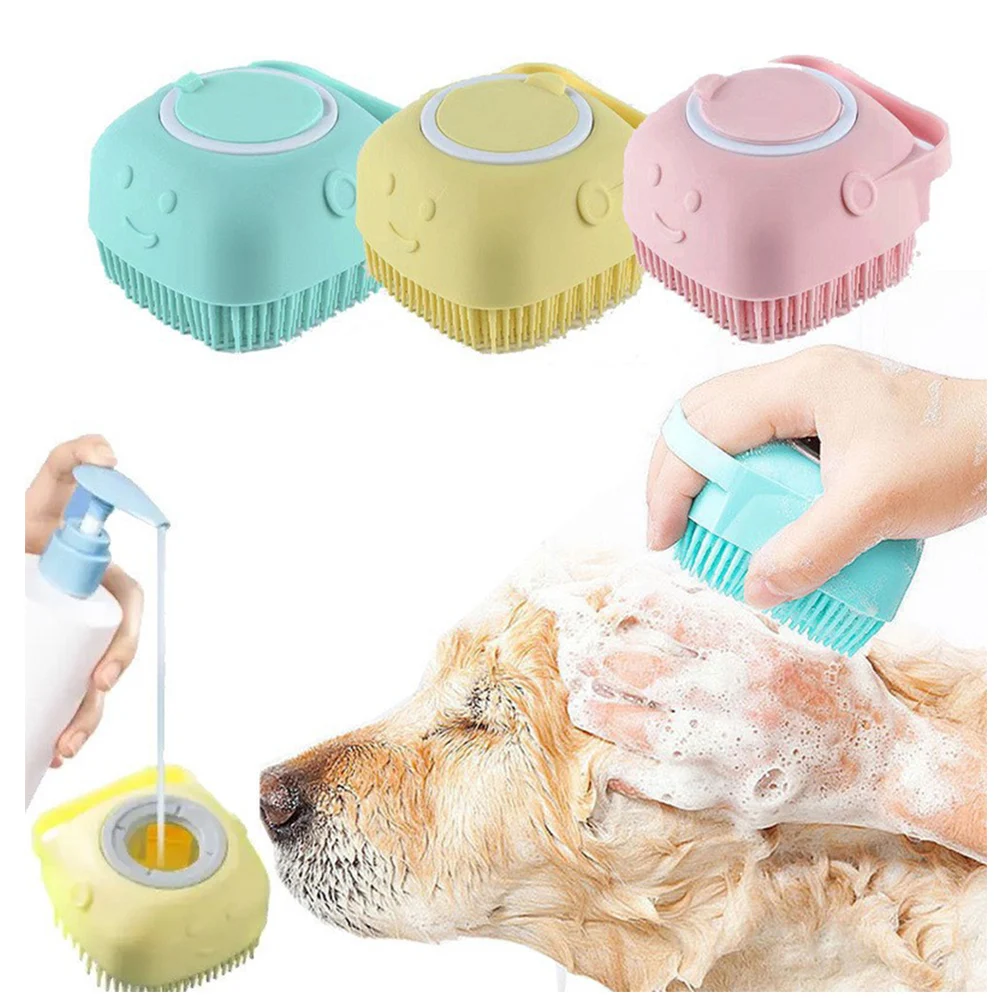 Pet Shampoo Bath Brush Soothing Massage Rubber Comb with Adjustable Ring Handle for Long Short Haired Dogs and Cats Grooming
