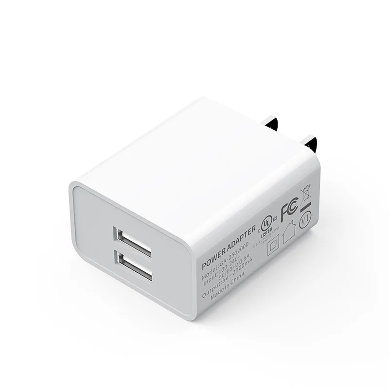 
US Dual 2 Ports 5V2A Travel Nickel Plated Pins USB Wall Charger Power Adapter Socket Outlet Plug-In White Color 