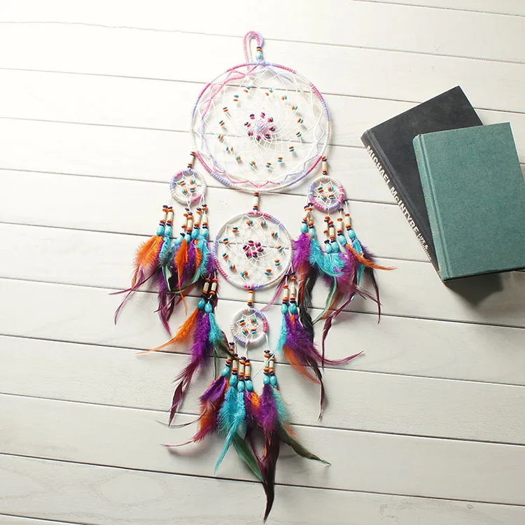Original Indian style five-ring colorful feather dream catcher