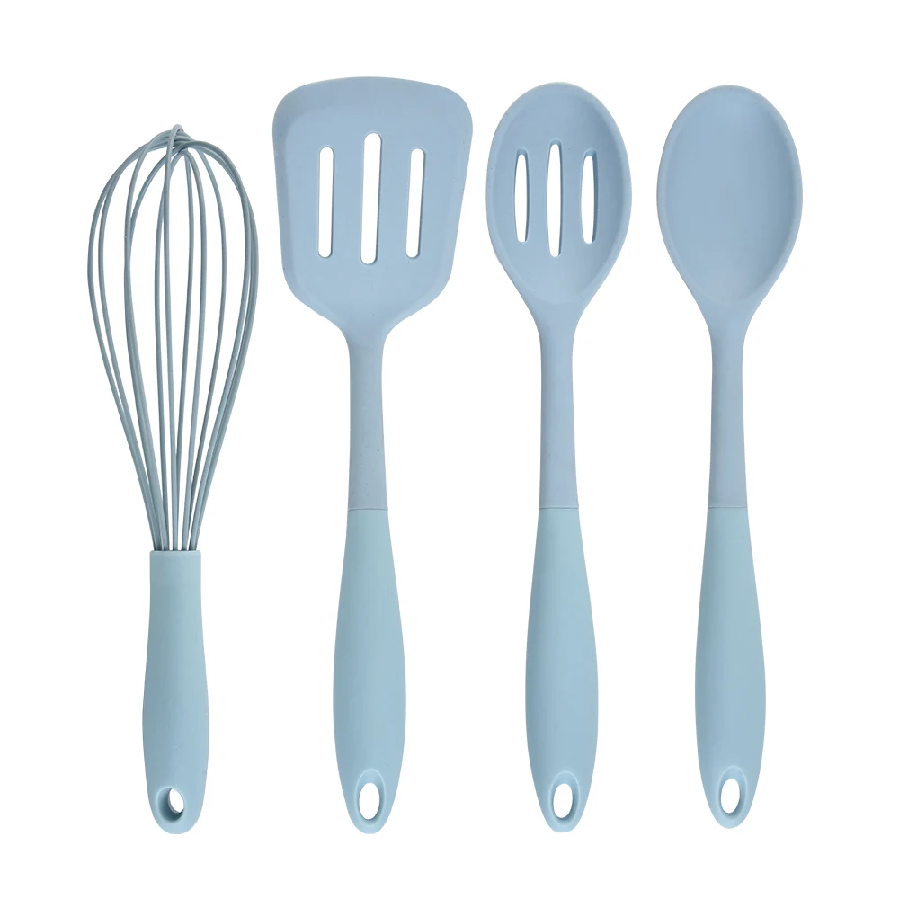 High quality exclusive design 4piece utensil set with pp handle spoon slotted spoon whisk and slotted turner  silicone utensils