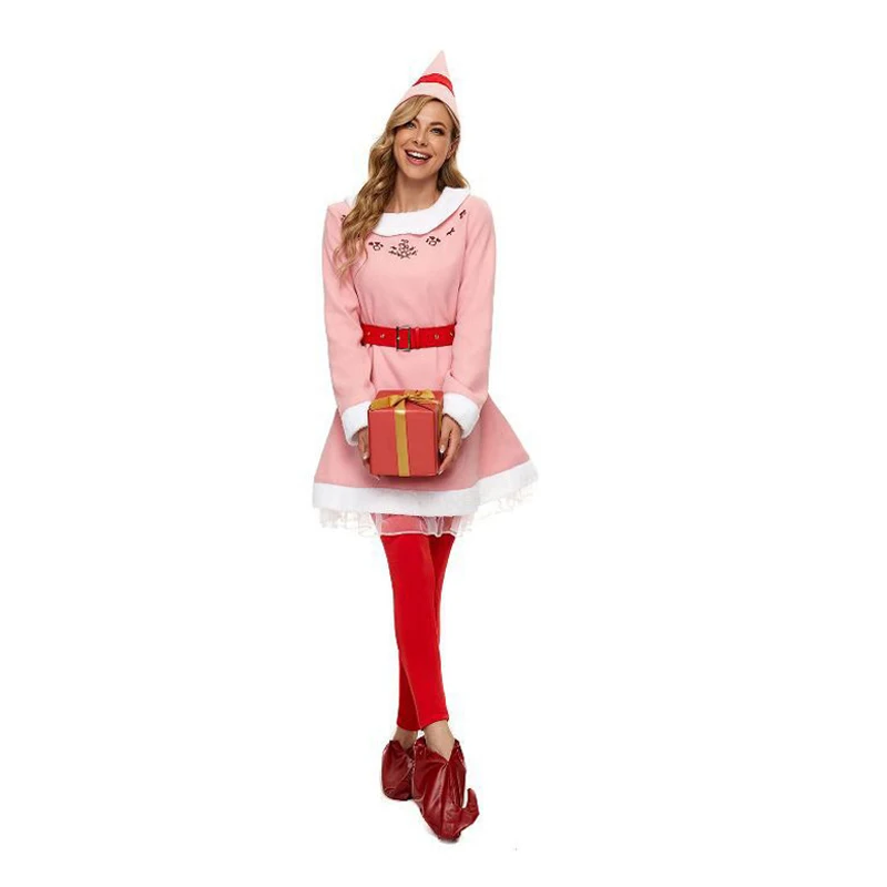 Green Elf Costume Pink Christmas Costume for Party Festivals Stage Play Costume