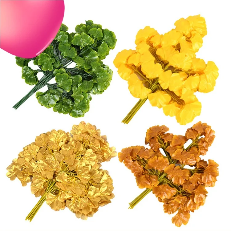 Wholesale Artificial Simulated Ginkgo Leaves Banyan Leaves Golden Silver Green Fake Branches Photography Props Home Decoration